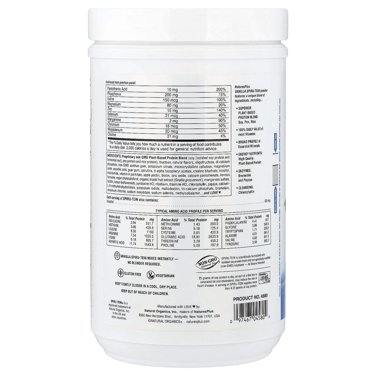 NaturesPlus, Spiru-Tein®, протеиновый порошок, со вкусом ванили, 480 г (1,06 фунта) (Товар снят с продажи) 