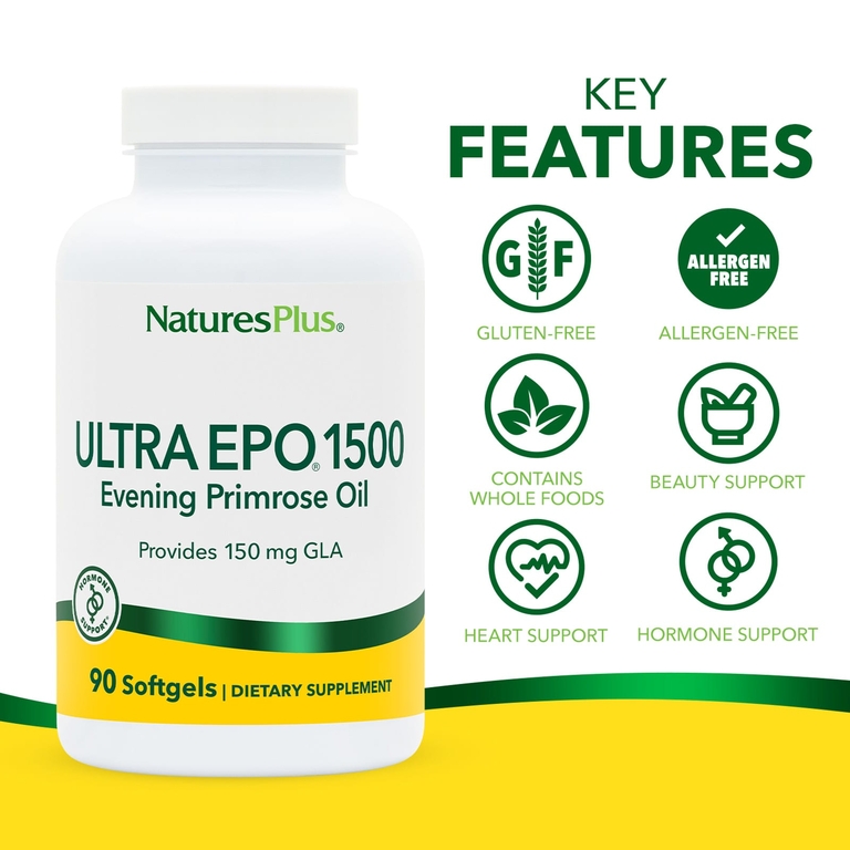 NaturesPlus, Ultra EPO® 1500, масло примулы вечерней, 90 капсул