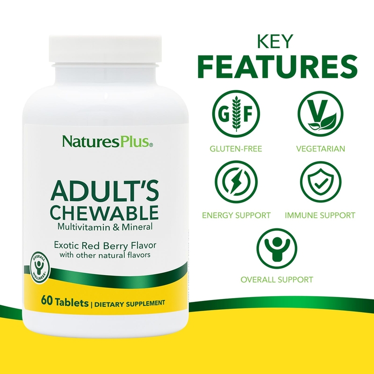 NaturesPlus, жевательные мультивитамины и минералы для взрослых, экзотические красные ягоды, 60 таблеток