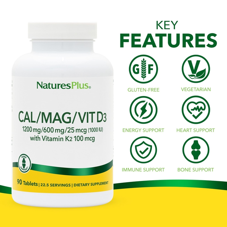 NaturesPlus, Cal / Mag / Vit D3 с витамином K2`` 90 таблеток