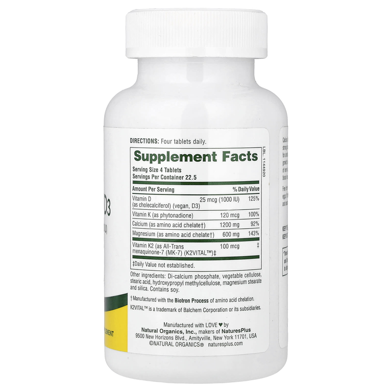 NaturesPlus, Cal / Mag / Vit D3 с витамином K2`` 90 таблеток