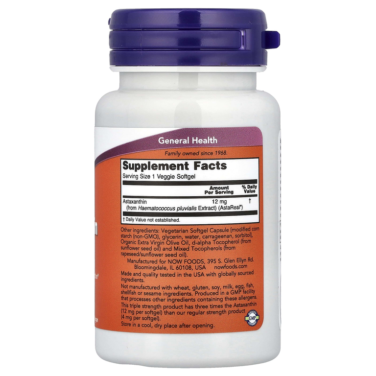 NOW Foods, астаксантин, 12 мг, 60 растительных капсул