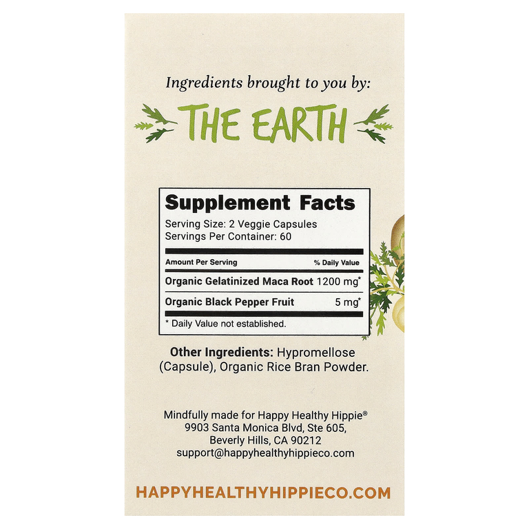 Happy Healthy Hippie, мака, 120 вегетарианских капсул