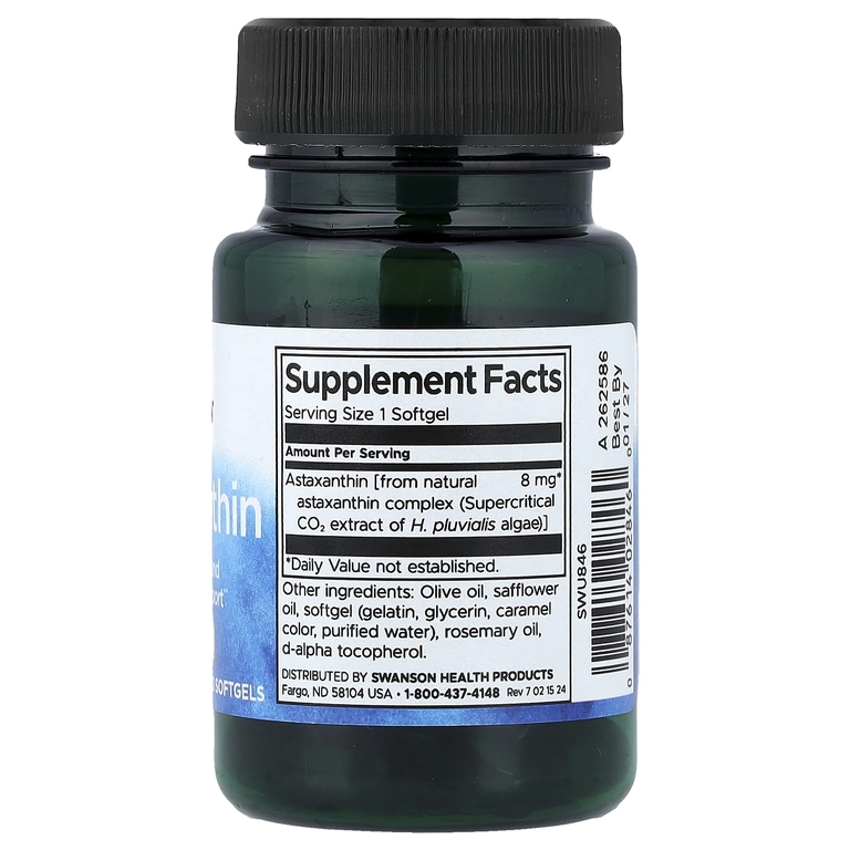 Swanson Vitamins, Астаксантин, 8 мг, 30 мягких таблеток