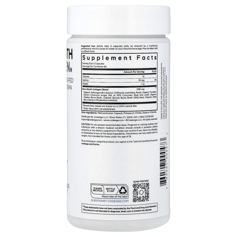 Codeage, Bone Broth Collagen, 180 растительных капсул