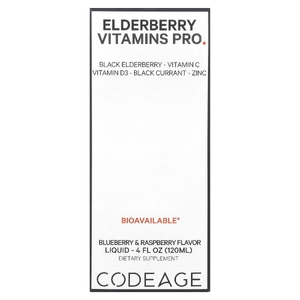 Codeage, Vitamins, бузина и иммунный комплекс, голубика и малина, 120 мл (4 жидк. унц.)