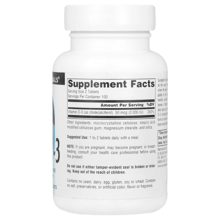 Source Naturals, витамин D3, 25 мкг (1000 МЕ), 200 таблеток