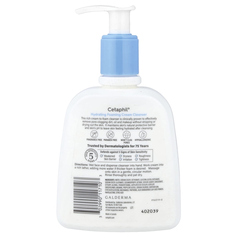 Cetaphil, увлажняющий очищающий крем-пенка, для нормальной и сухой кожи, 237 мл (8 жидк. унций)