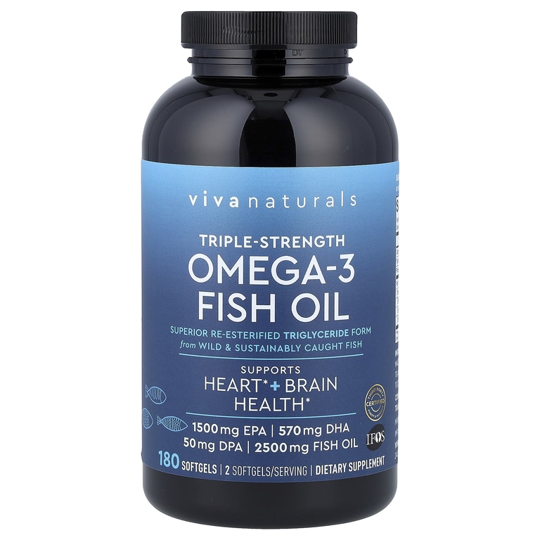 Viva Naturals, рыбий жир с омега-3, тройной концентрации, 180 капсул (1250 мг в 1 капсуле)