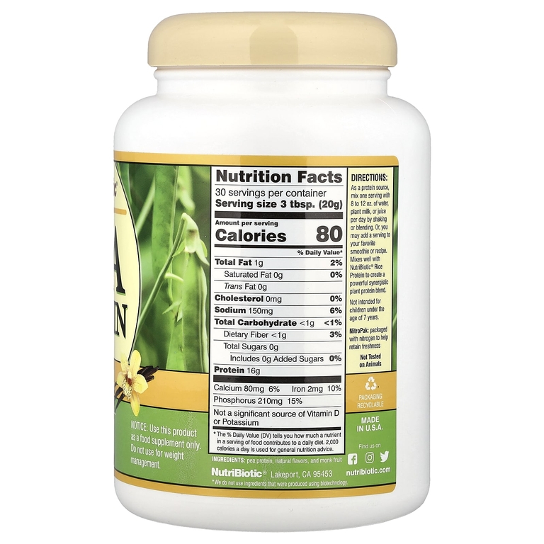 NutriBiotic, Порошок из горохового протеина, ваниль, 600 г (21,16 унции)