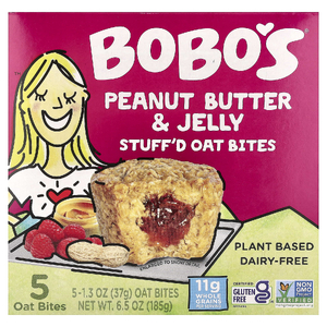 Bobo's Oat Bars, Овсяные кусочки с начинкой, арахисовая паста и желе, 5 кусочков, 37 г (1,3 унции)