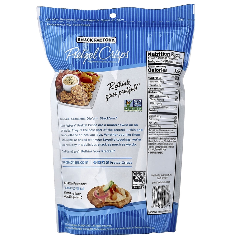 Snack Factory, хрустящие крендельки, с оригинальным вкусом, для гурманов, 204 г (7,2 унции)