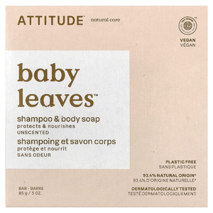 ATTITUDE, Baby Leaves™, шампунь и мыло для тела, без запаха, 85 г (3 унции)
