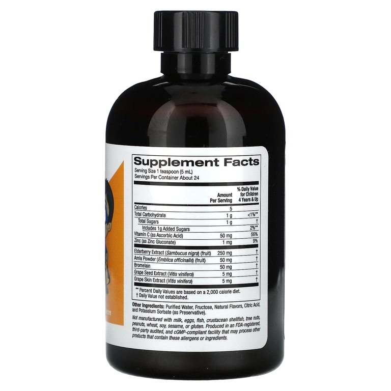 California Gold Nutrition, жидкое средство от аллергии с экстрактом бузины, витамином C, порошком амлы и бромелаином для детей, без спирта, виноград, 118 мл (4 жидк. унции)