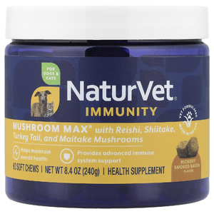 NaturVet, Immunity, Mushroom Max® с рейши, шиитаке, трутовиком разноцветным и грибом-бараном, для собак и кошек, бекон, копченый гикорием, 60 жевательных таблеток, 240 г (8,4 унции)