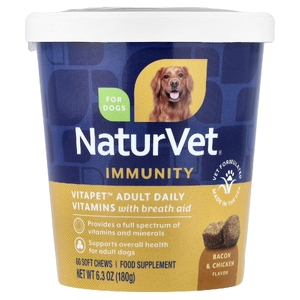 NaturVet, VitaPet Adult, ежедневные витамины и помощь при дыхании, для собак, 60 жевательных таблеток, 180 г (6,3 унции)