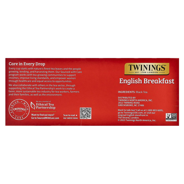 Twinings, Чистый черный чай, английский завтрак, 100 чайных пакетиков, 200 г (7,05 унции)