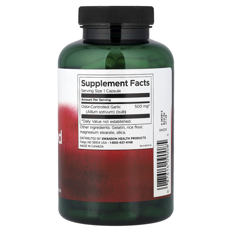Swanson Vitamins, чеснок с контролируемым запахом, 500 мг, 200 капсул