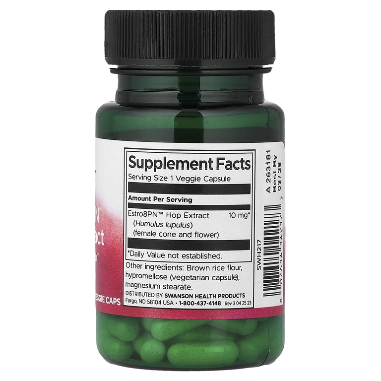 Swanson Vitamins, Estro8PN™, экстракт хмеля, для женского здоровья, 60 растительных капсул (10 мг в 1 капсуле)