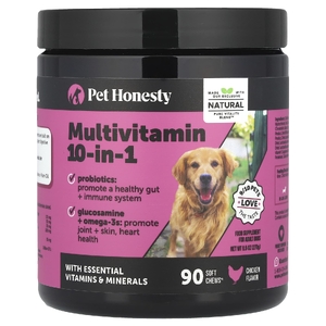 Pet Honesty, Мультивитамины 10 в 1, для взрослых собак, курица, 90 жевательных таблеток, 270 г (9,5 унции)