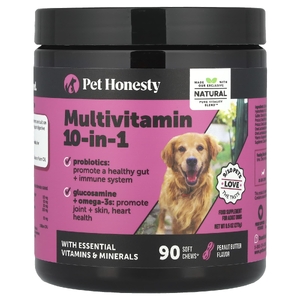 Pet Honesty, Мультивитамины 10 в 1, для взрослых собак, арахисовая паста, 90 жевательных таблеток, 270 г (9,5 унции)