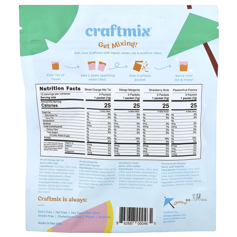 Craftmix, Пакетики для коктейлей, разнообразные, 12 пакетиков, 84 г (2,96 унции)