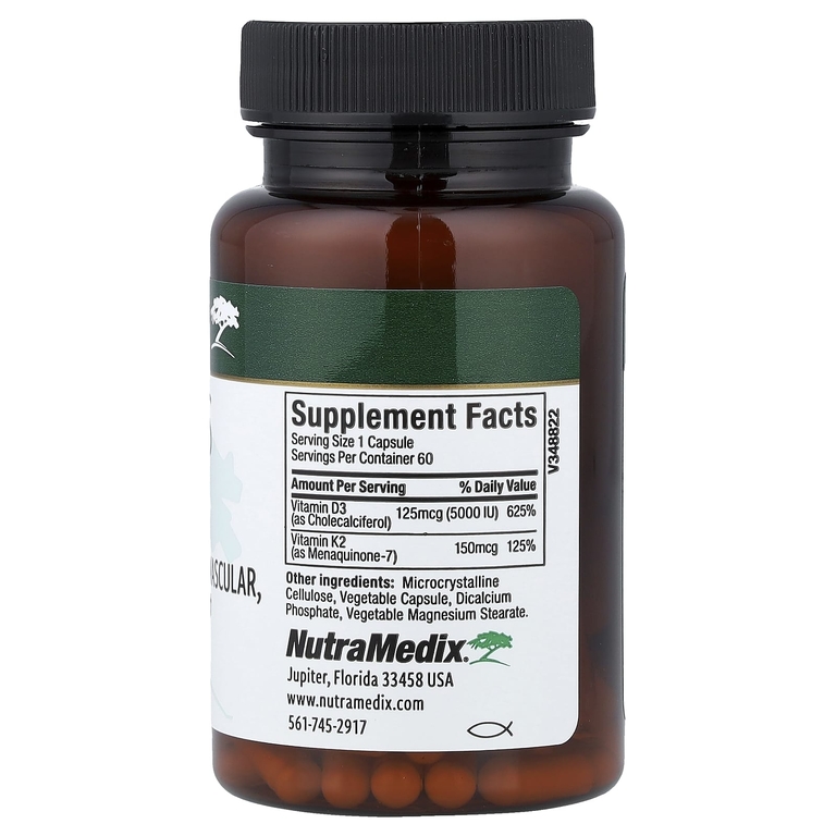 NutraMedix, витамины D3 и К2, 60 растительных капсул