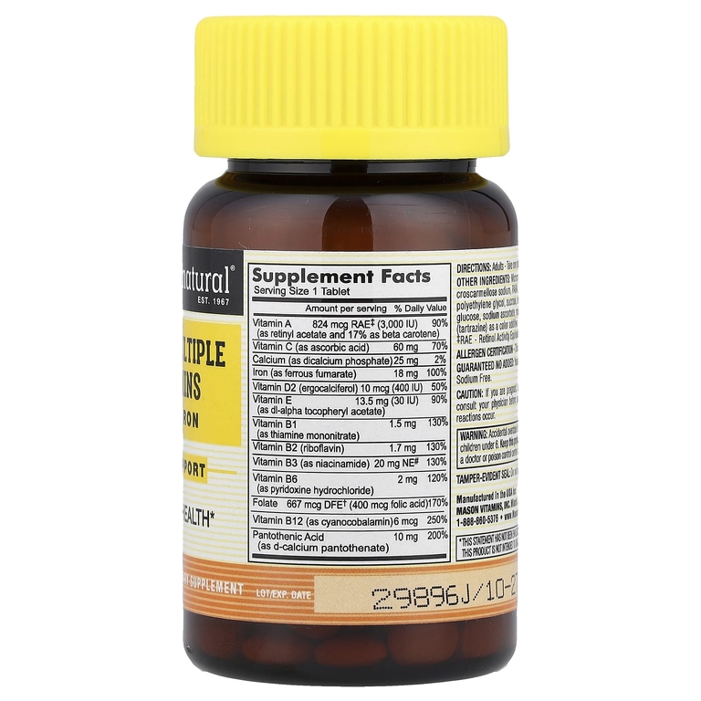 Mason Natural, Комплексные витамины с железом для ежедневного приема, 100 таблеток