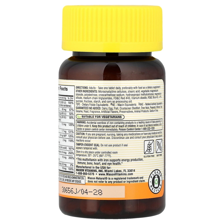 Mason Natural, мини-мультивитамины с железом, 100 мини-таблеток