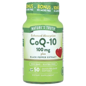 Nature's Truth, CoQ-10 с экстрактом черного перца, улучшенное усвоение, 100 мг, 50 капсул быстрого высвобождения (Товар снят с продажи) 