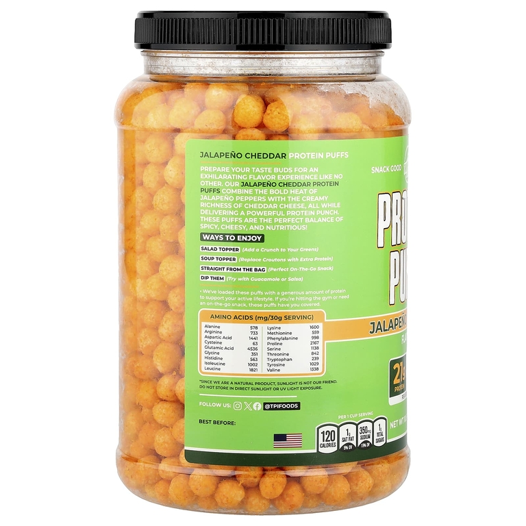 Twin Peaks Ingredients, Protein Puffs, халапеньо и чеддер, 300 г (10,6 унции)