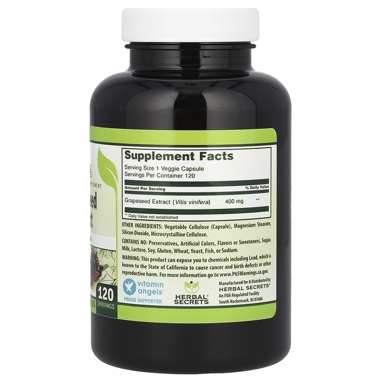 Herbal Secrets, Экстракт виноградных косточек, 400 мг, 120 растительных капсул (Товар снят с продажи) 