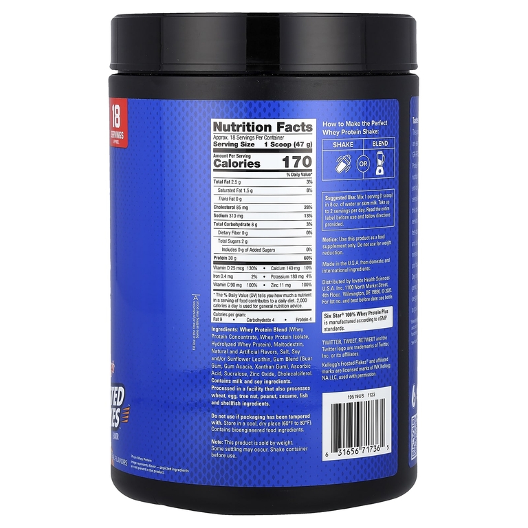 SIXSTAR, 100% Whey Protein Plus, замороженные хлопья от Kellog, 821 г (1,81 фунта) (Товар снят с продажи) 