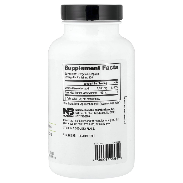 NutraBio, биофлавоноиды витамина C и шиповника, 120 капсул
