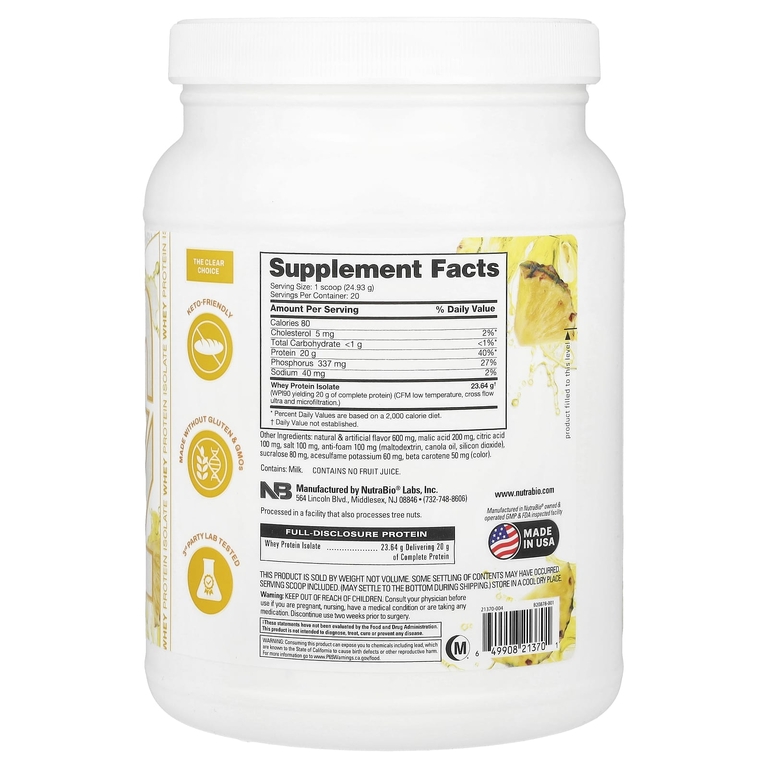 NutraBio, Performance, прозрачный протеин, ананас, 499 г (1,1 фунта)
