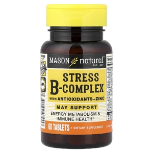 Mason Natural, Stress B-Complex, витамины группы B с антиоксидантами и цинком, 60 таблеток