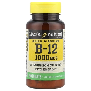 Mason Natural, быстрорастворимый витамин B12, 1000 мкг, 200 таблеток