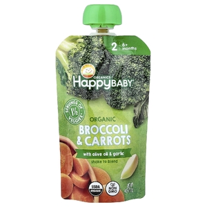 Happy Family Organics, Happy Baby®, органическая брокколи и морковь с оливковым маслом и чесноком, для детей от 6 месяцев, 113 г (4 унции)