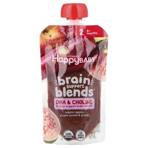 Happy Family Organics, Happy Baby®, Brain Support Blends™, смесь для поддержки мозга, для детей от 6 месяцев, органические яблоки, фиолетовая морковь и гуава, 113 г (4 унции) (Товар снят с продажи) 