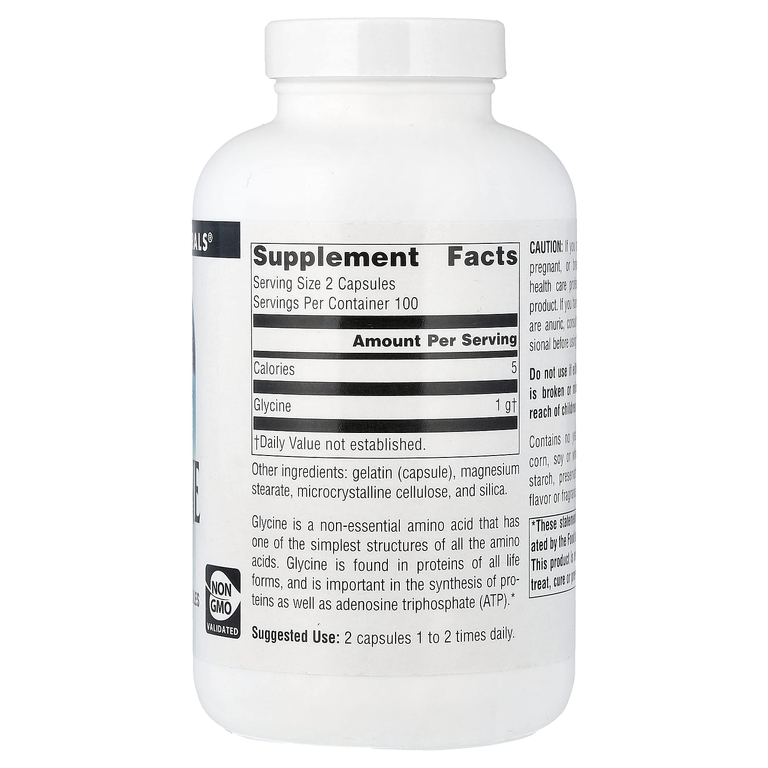 Source Naturals, глицин, 200 капсул (500 мг в 1 капсуле)