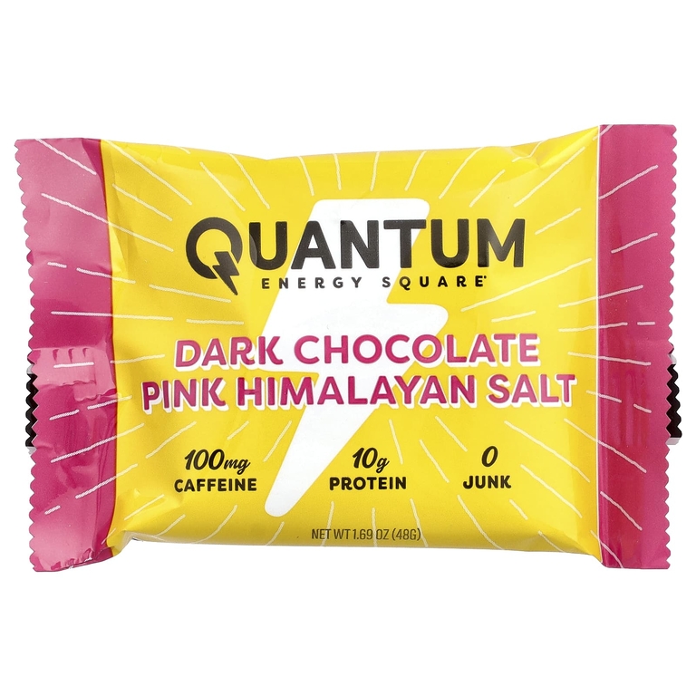 Quantum Energy Square, протеиновый батончик с кофеином, темный шоколад с гималайской солью, 8 батончиков по 48 г (1,69 унции)