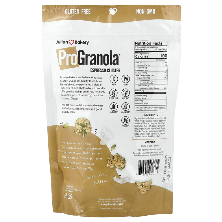 Julian Bakery, ProGranola®, смесь для приготовления эспрессо, 255 г (9 унций)