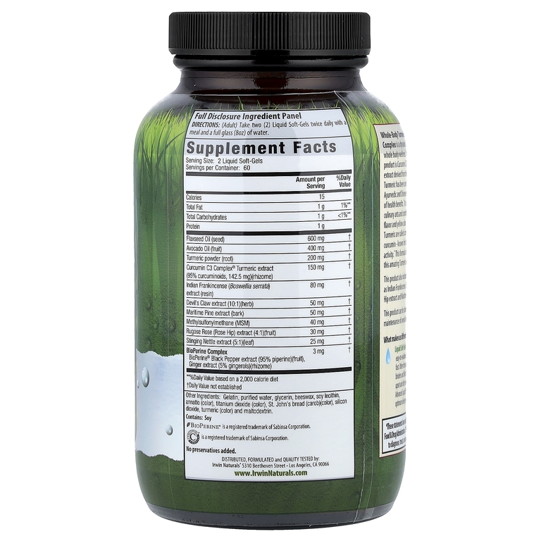 Irwin Naturals, Whole-Body Turmeric™ и Curcumin C3 Complex®, 120 желатиновых капсул