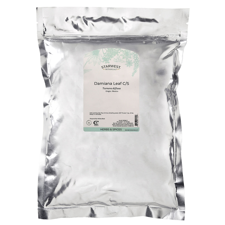 Starwest Botanicals, листья дамианы, нарезанные и просеянные, 453,6 г (1 фунт)