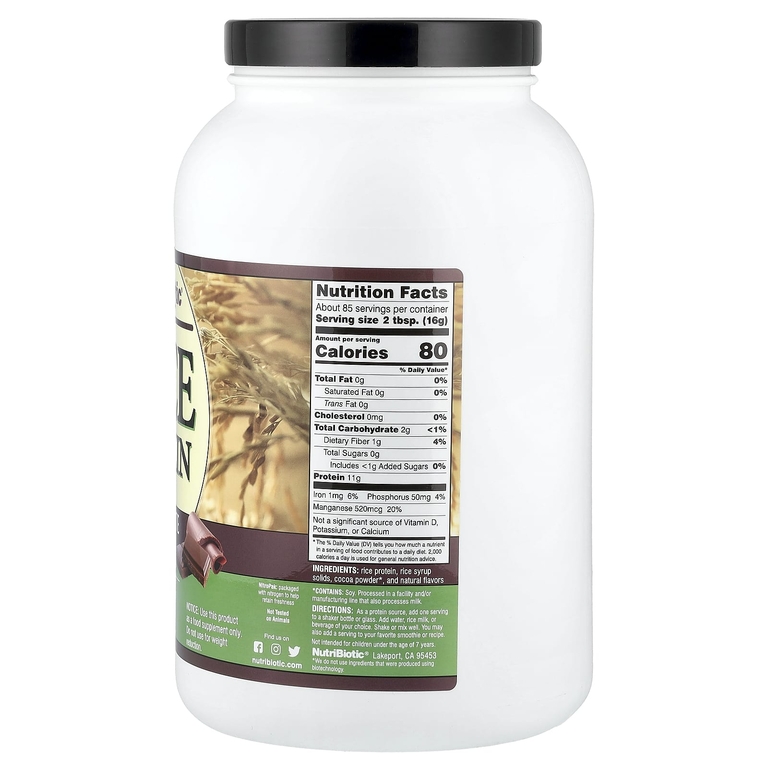 NutriBiotic, Порошок из рисового протеина, шоколад, 1,36 кг (3 фунта)