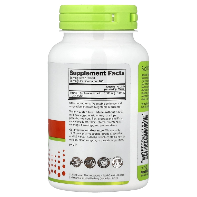 NutriBiotic, витамин C, 1000 мг, 100 веганских таблеток
