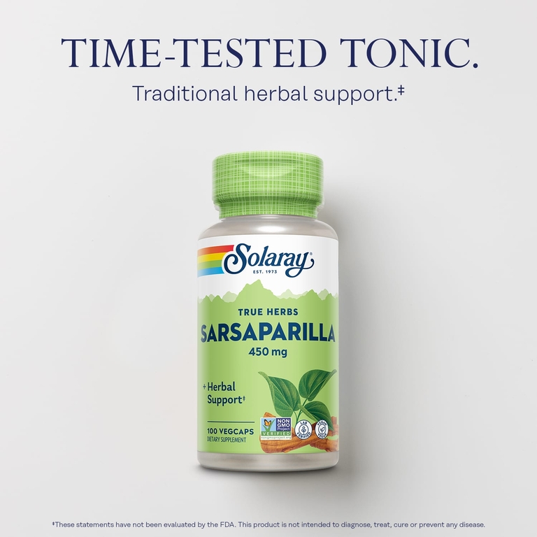 Solaray, True Herbs, сарсапариль, 450 мг, 100 вегетарианских капсул