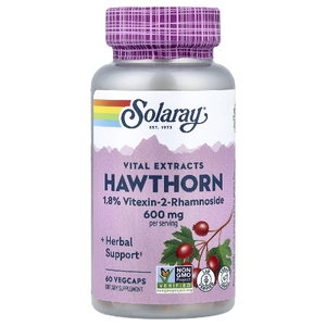 Solaray, Vital Extracts, боярышник, 60 растительных капсул