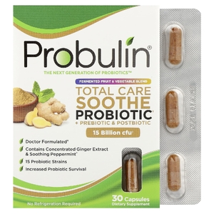 Probulin, Total Care, успокаивающий пробиотик, пребиотик и постбиотик, 30 капсул