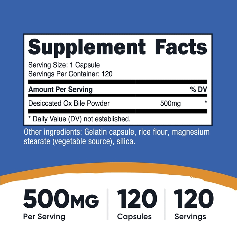 Nutricost, Бычья желчь, 500 мг, 120 капсул